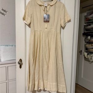 Son de Flor Classic Dress, Short Sleeve, Hemp, Milky White - Milky White / L